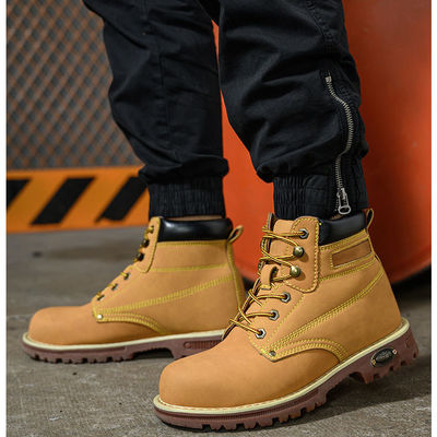 kopen Gele microvezel leer veiligheidsschoenen rundvlees peeszool werk schoenen voor mannen online manufacture