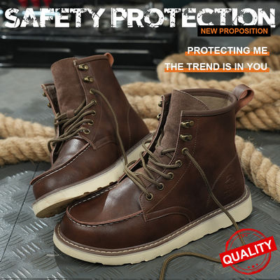 kopen Bruine koeienhuid rubber zolen veiligheid veiligheid schoenen stalen teen anti smashing kevlar anti-proof werk online manufacture